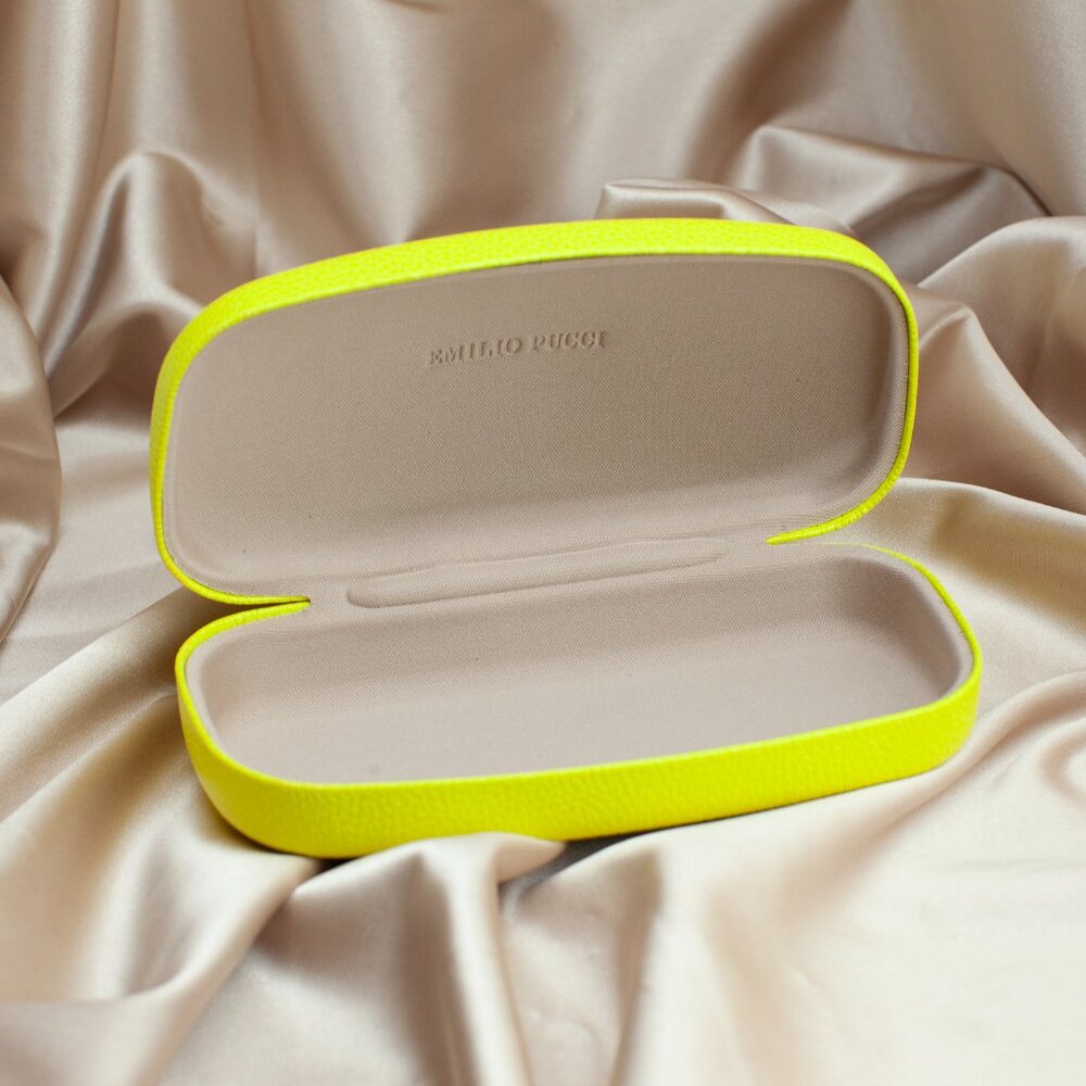 Emilio Pucci Neon Yellow Hard Sunglass Case Pop Summer Color EUC